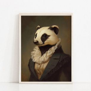 Royal Lady Badger Vintage Portrait, Victorian Anim Poster