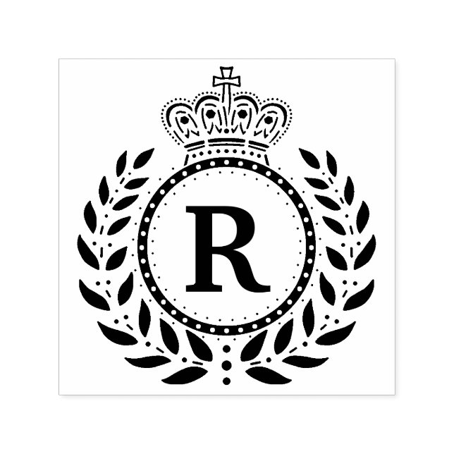Royal Laurel Wreath Crown Monogram | Black White Self-inking Stamp (Design)