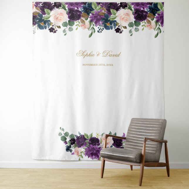 Royal Lavender Pink Blue Floral Photo Booth Tapestry (In Situ)