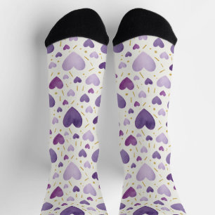 Royal Lavender Watercolor Heart & Gold Dust Socks