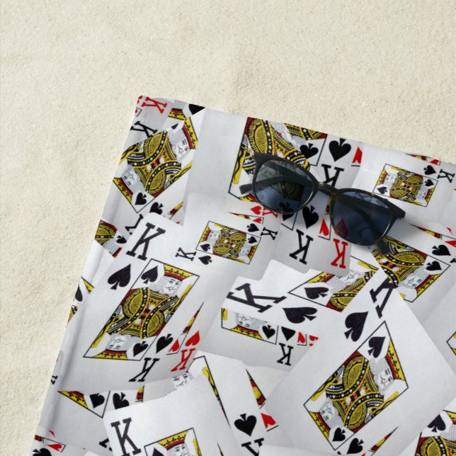 "Royal Layer: A Stack of Kings Poker Cards" Beach Towel (In Situ)