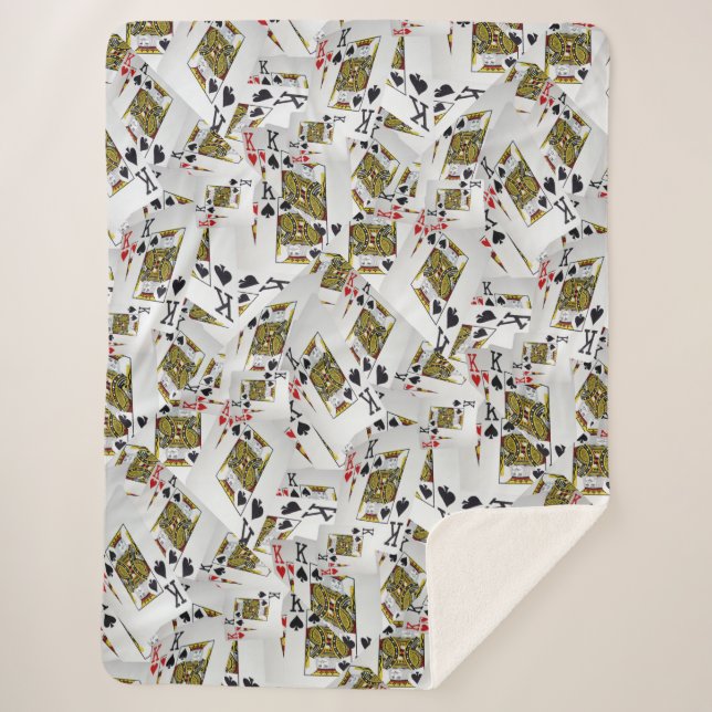 "Royal Layer: A Stack of Kings Poker Cards" Sherpa Blanket (Front)