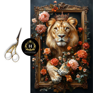 Royal Lion King Crown Floral Frame Decoupage  Tissue Paper