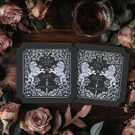 Royal Lion Mediaeval Sword Wedding Black Ticket Paper Coaster<br><div class="desc">Add royal charm to your tablescape! These custom wedding coasters feature a majestic lion and floral design with your names and monogram, all in luxurious silver against a black background. Perfect for a mediaeval fantasy celebration with timeless elegance! The silver featured on this item is NOT real foil and is...</div>