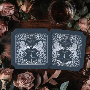 Royal Lion Mediaeval Sword Wedding Blue Ticket Paper Coaster