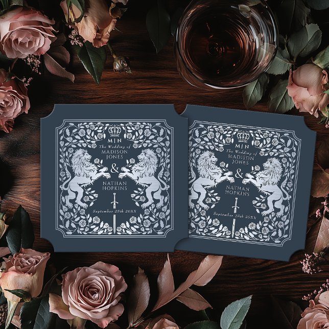 Royal Lion Mediaeval Sword Wedding Blue Ticket Paper Coaster (Creator Uploaded)