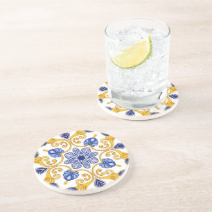 Royal Lisbon Scrollwork  Elegant Portuguese Blue  Coaster