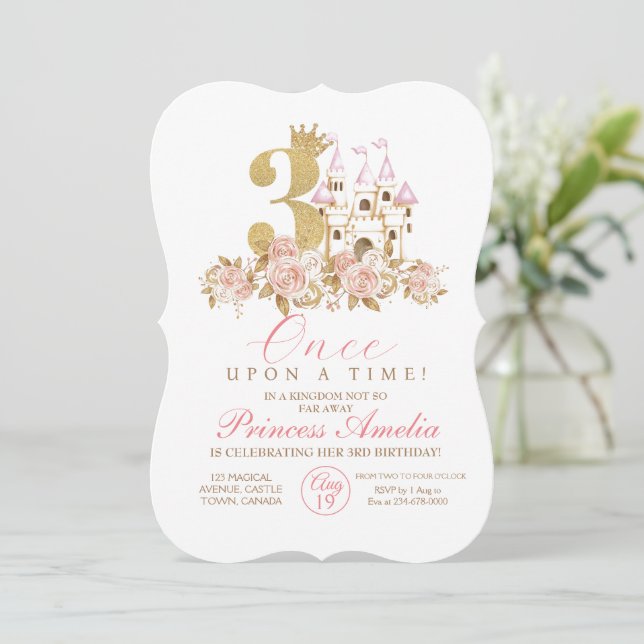 Royal Little Princess 3rd Birthday  Invitation (Standing Front)