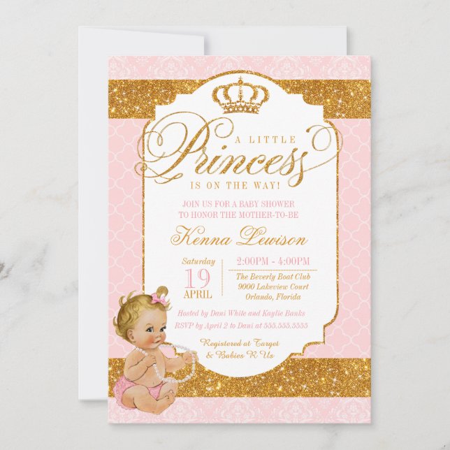 Royal Little Princess Pink and Gold Baby Shower Invitation (Front)