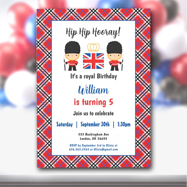 Royal London Guards British Tartan Boy Birthday Invitation (Royal London Guards British Tartan Boy Birthday Invitation)