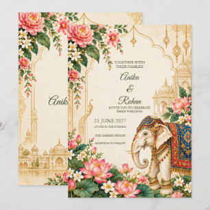 Royal Lotus Elephant Wedding Invitation