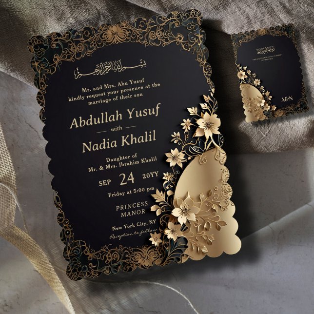 Royal & Luxurious Golden Floral Islamic Wedding Invitation (Creator Uploaded)