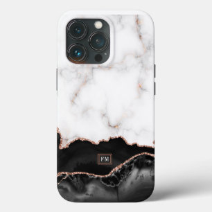 Royal Luxury Black Agate Gold Custom Name Monogram iPhone 13 Pro Case