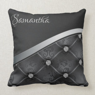 Royal Luxury Elegant Black Silver Floral Cushion