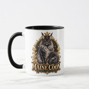 Royal Maine Coon Cat Black & Gold Baroque Art Mug