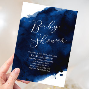 Royal Majestic Blue Watercolor Baby Shower Invitation