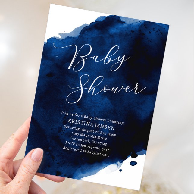 Royal Majestic Blue Watercolor Baby Shower Invitation (Creator Uploaded)