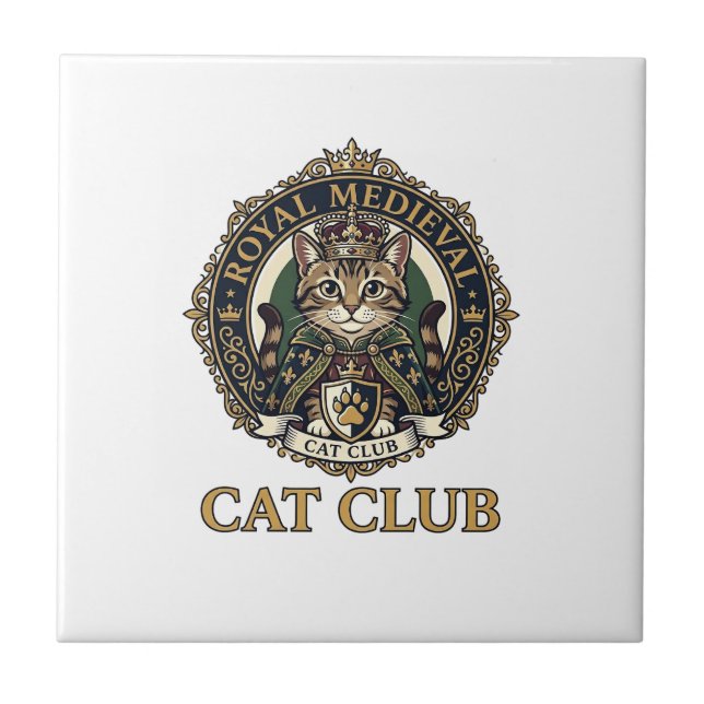 Royal Mediaeval Cat Cat Dad Gift Idea - Royal Medi Ceramic Tile (Front)