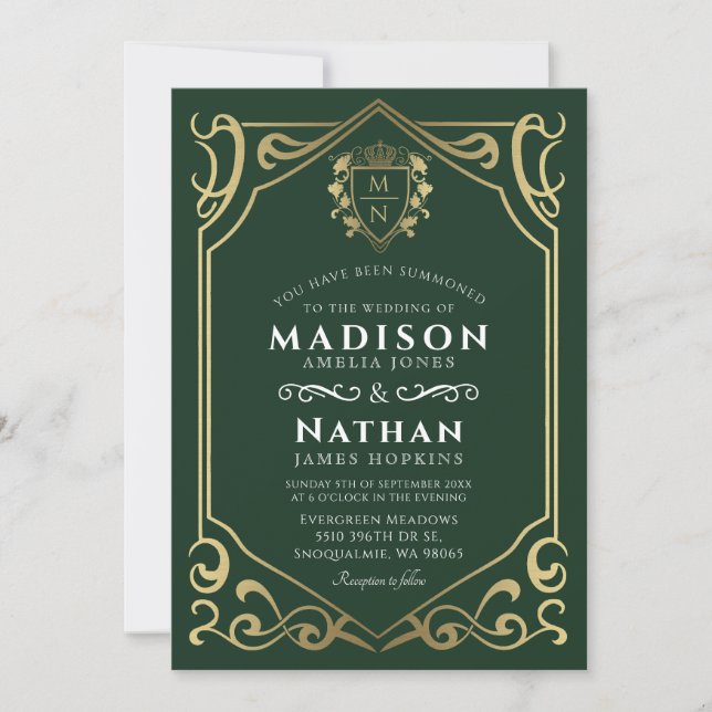Royal Mediaeval Fantasy Monogram Wedding  Invitation (Front)
