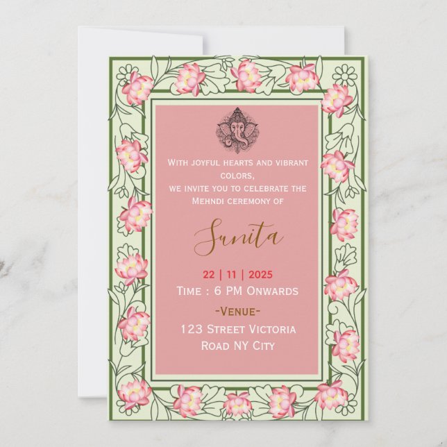 Royal Mehendi Ceremony Invitation  (Front)