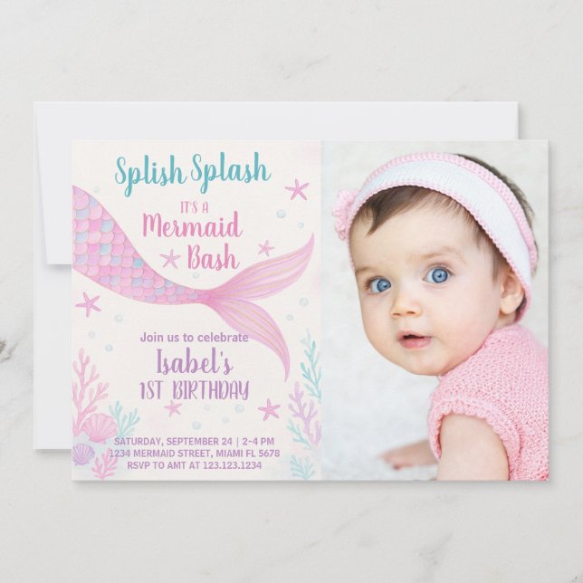 Royal Mermaid Princess Birthday Invitation (Front)