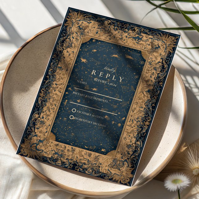 Royal Midnight Celestial Wedding RSVP Card (Creator Uploaded)