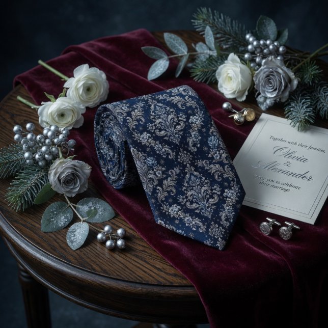 Royal Midnight Damask Snow Elegance Tie (Creator Uploaded)