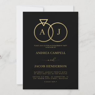 Royal Monogram Black and Gold Engagement Party  Invitation
