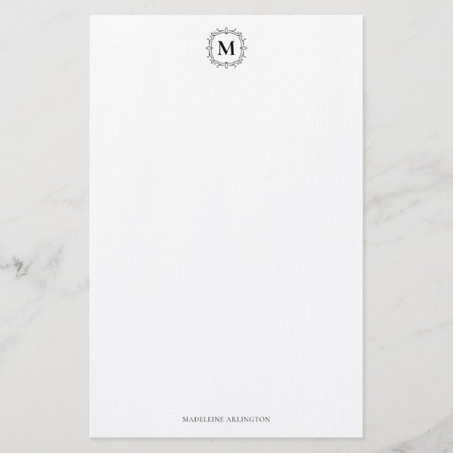 Royal Monogram Crest Classic Black Personalised Stationery (Front)
