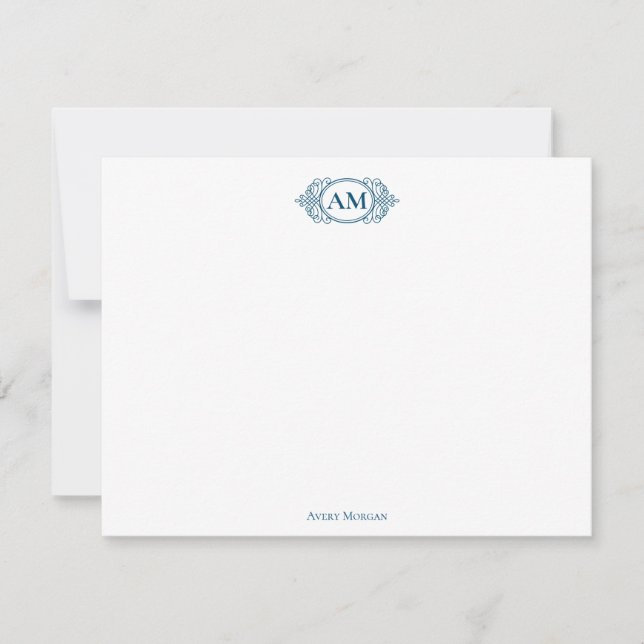 Royal Monogram Crest Navy Blue Personalised Card (Front)