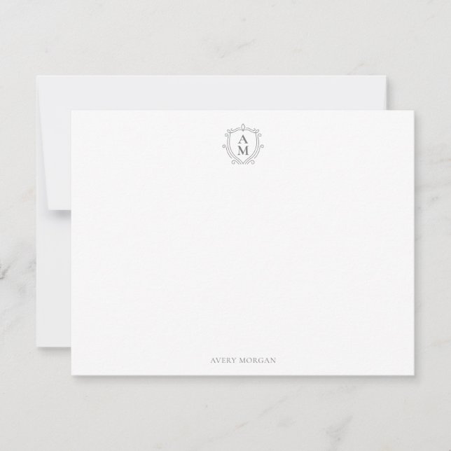 Royal Monogram Crest Smokey Grey Personalised Card (Front)