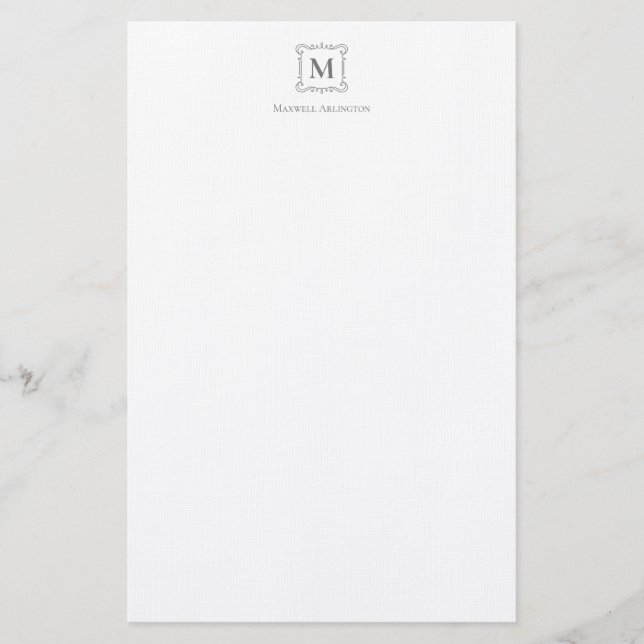 Royal Monogram Crest Smokey Grey Personalised Stationery (Front)