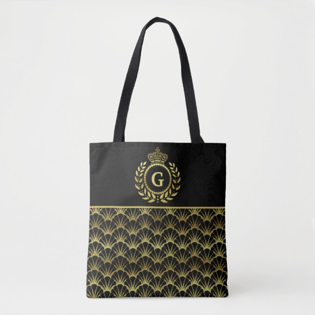 Royal Monogram Gold Laurel Wreath Crown Deco Shell Tote Bag (Front)