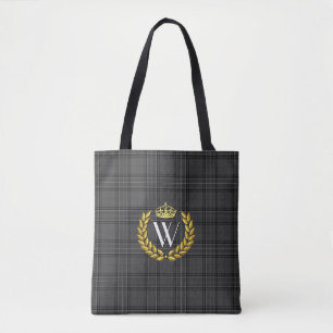Royal Monogram Plaid Personalise Tote Bag