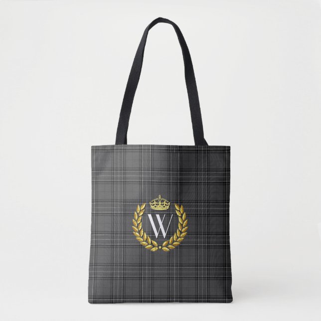 Royal Monogram Plaid Personalise Tote Bag (Front)