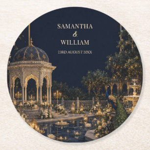 Royal Mughal Wedding Peacock Round Paper Coaster