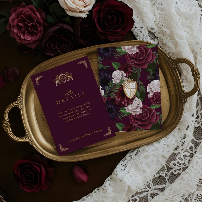 Royal Muse Fantasy Plum Florals & Lion Crest Enclosure Card (Royal Muse Fantasy Plum Florals & Lion Crest Enclosure Card)