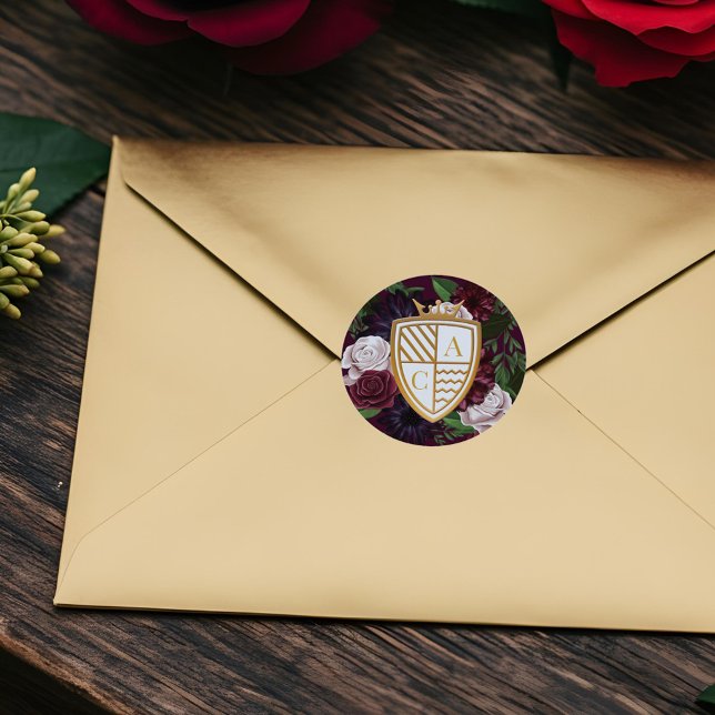 Royal Muse Mediaeval Fantasy Crest & Floral Weddin Classic Round Sticker (Royal Muse Medieval Fantasy Crest & Floral Wedding Classic Round Sticker)
