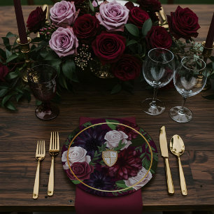 Royal Muse Mediaeval Fantasy Crest & Floral Weddin Paper Plate