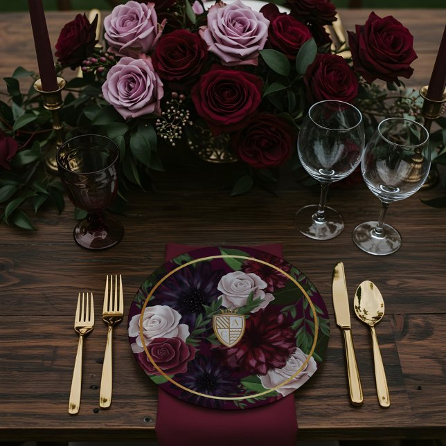 Royal Muse Mediaeval Fantasy Crest & Floral Weddin Paper Plate (Royal Muse Medieval Fantasy Crest & Floral Wedding Paper Plates)