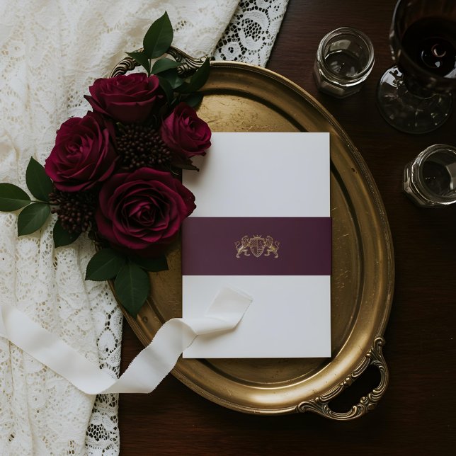 Royal Muse Mediaeval Fantasy Lion Emblem Wedding Invitation Belly Band (Royal Muse Medieval Fantasy Lion Emblem Wedding Invitation Belly Band)