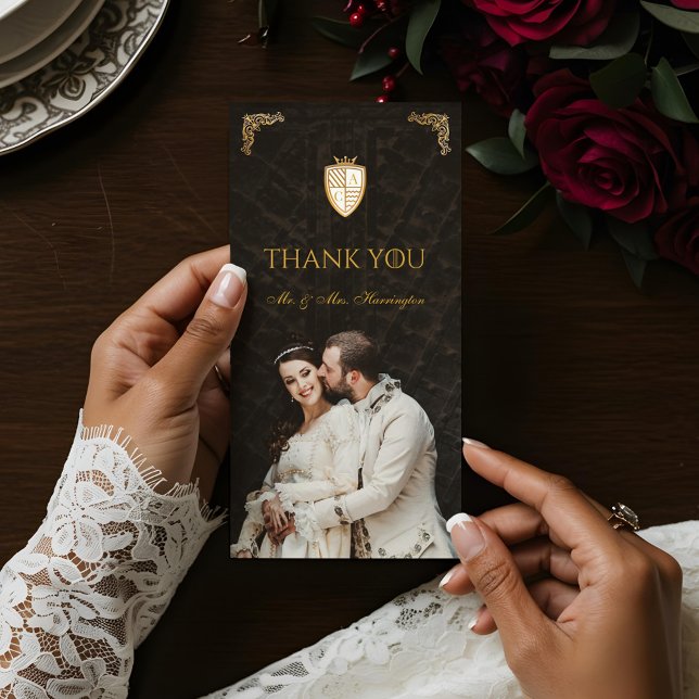 Royal Muse Mediaeval Fantasy Lion Emblem Wedding Thank You Card (Royal Muse Medieval Fantasy Lion Emblem Wedding Thank You Card)
