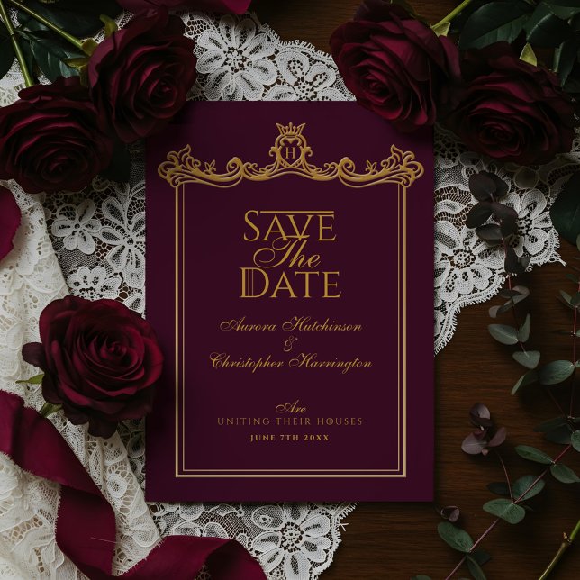 Royal Muse Mediaeval Fantasy Ornate Plum Wedding Save The Date (Royal Muse Medieval Fantasy Ornate Plum Wedding Save The Date)