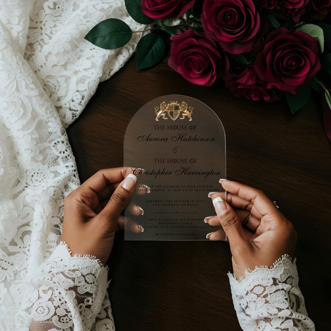 Royal Muse Mediaeval Fantasy Plum Floral Wedding Acrylic Invitations (Royal Muse Medieval Fantasy Plum Floral Wedding Acrylic Invitations)