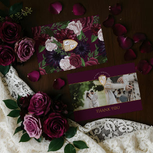 Royal Muse Mediaeval Fantasy Shield Floral Wedding Thank You Card