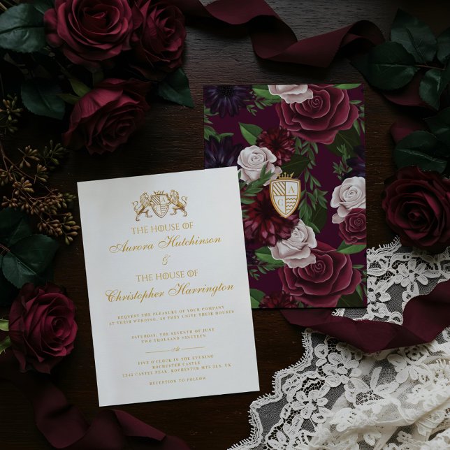 Royal Muse Mediaeval Fantasy White Floral Wedding Invitation (Royal Muse Medieval Fantasy White Floral Wedding Invitation)