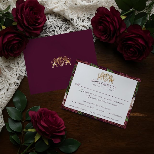 Royal Muse Mediaeval Lion Crest & Floral Wedding RSVP Card (Royal Muse Medieval Lion Crest & Floral Wedding RSVP Card)