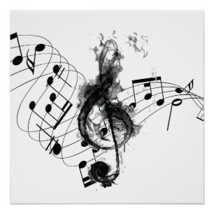 Royal Music Note black and white smoke effect Poster