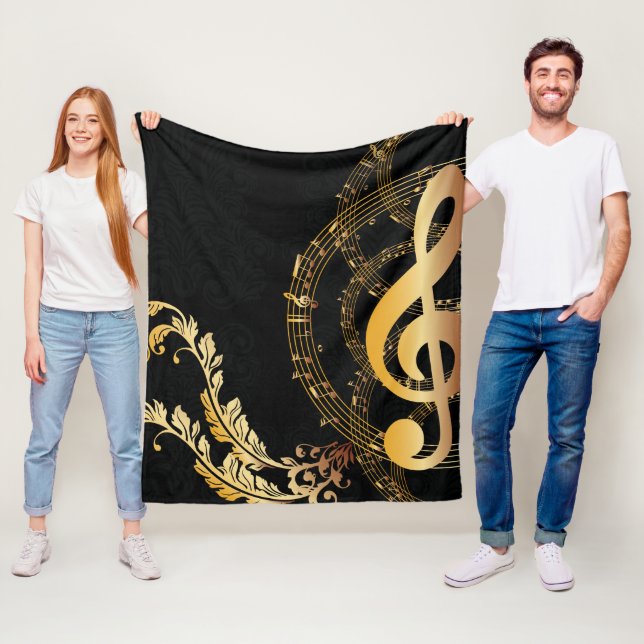 Royal Music Note black gold Fleece Blanket (In Situ)