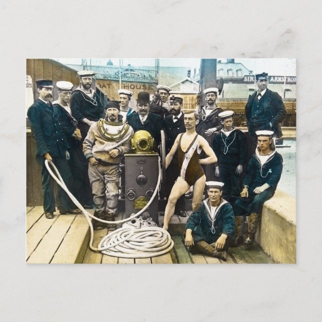 Royal Naval Exhibition 1891 Vintage Hardhat Diver Postcard (Front)